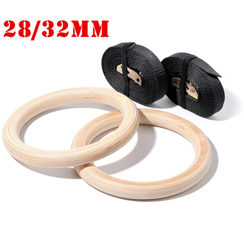 Gymnastic Rings Wooden - 28/32MM Wood Gymnastic Rings Non-Slip Wooden